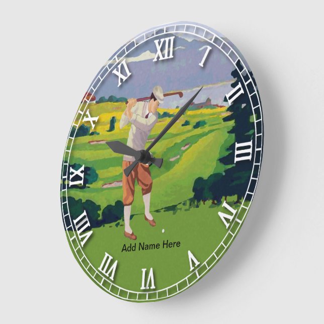 Personalized Vintage Style Highlands Golfing Scene Large Clock (Angle)