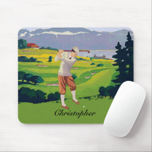 Personalized Vintage Style Highlands Golfing Scene Mouse Pad