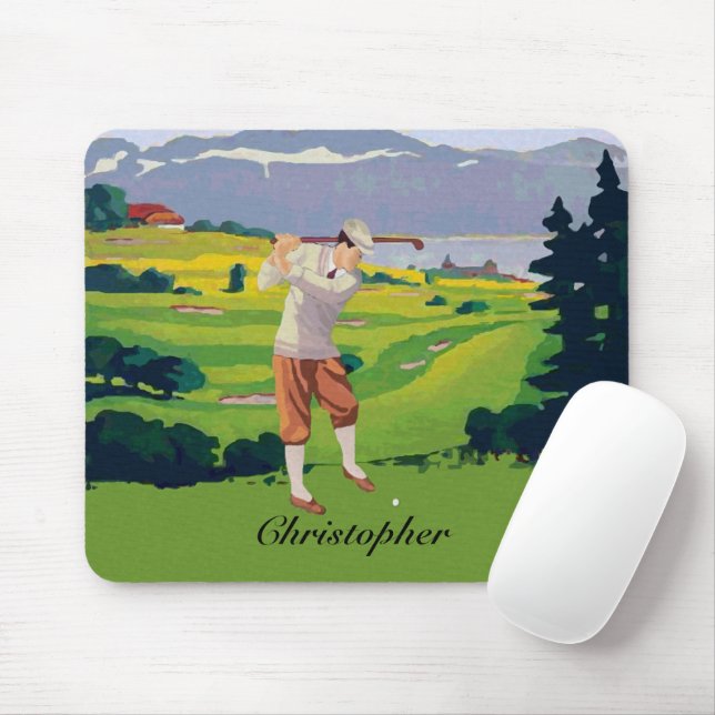 Personalized Vintage Style Highlands Golfing Scene Mouse Pad (With Mouse)