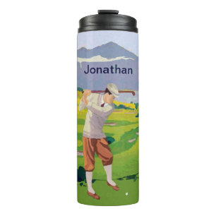 Personalized Vintage Style Highlands Golfing Scene Thermal Tumbler