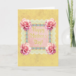 Personalized Vintage Style Yellow Gold Mothers Day Card