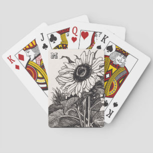 Personalized Vintage Sunflower Black and White Playing Cards