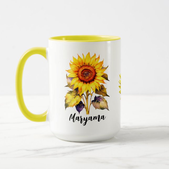 Personalized Vintage Sunflower Mug With Cute Name (Left)
