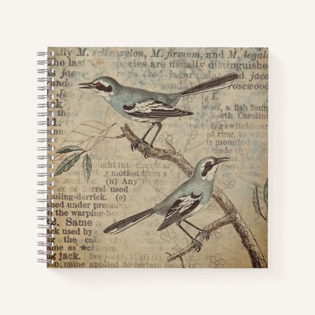 Personalized Vintage Teal Bird Dictionary  Noteboo Notebook (Front)