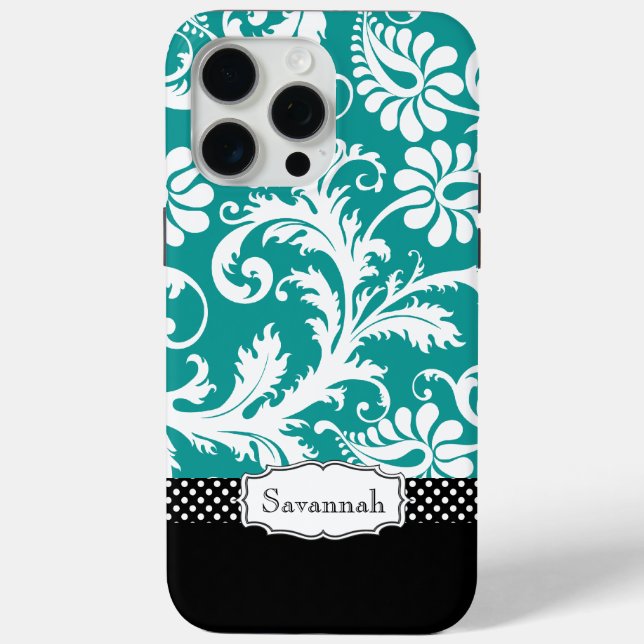 Personalized Vintage Teal Damask Case-Mate iPhone Case (Back)