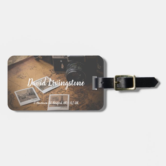 Personalized Vintage Travel Adventure luggage tag (Front Horizontal)