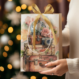 Personalized Vintage Travel Illustration Medium Gift Bag