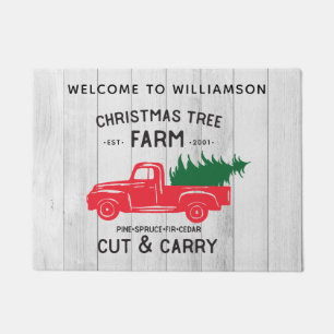 Personalized Vintage Truck Christmas Welcome Mat