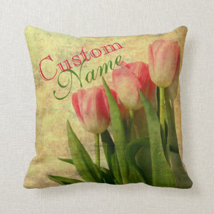 Personalized Vintage Tulips Pillow
