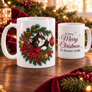 Personalized Vintage Tuxedo Cat Christmas Mug