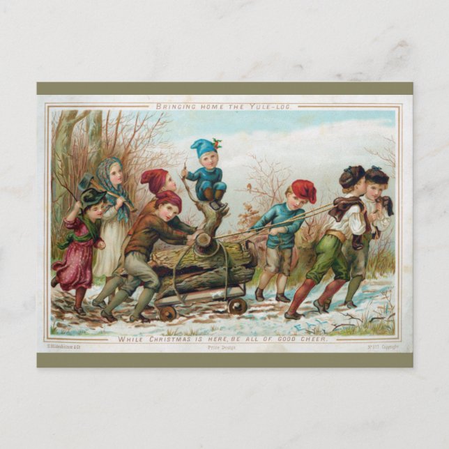 Personalized Vintage Victorian Yule Log Postcard (Front)