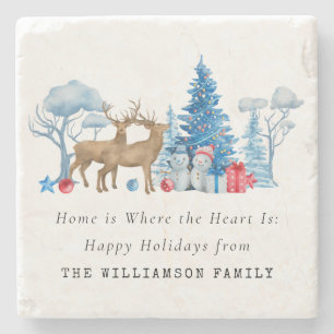Personalized Vintage Watercolor Christmas Family  Stone Coaster