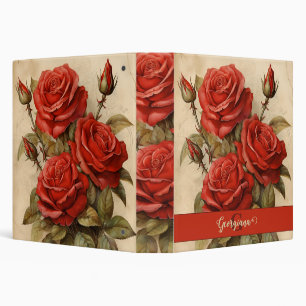 Personalized Vintage Watercolor Floral Red Roses Binder