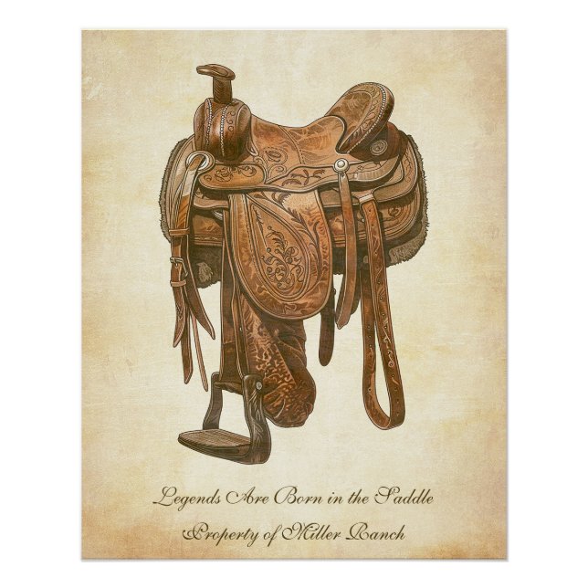 Personalized Vintage Western Saddle Poster (Front)