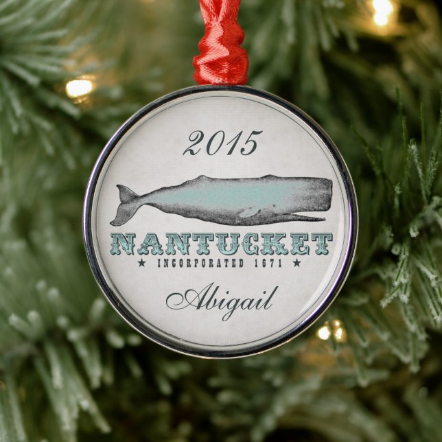 Personalized Vintage Whale Nantucket MA Ornament (Tree)