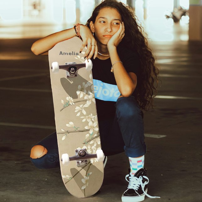 Personalized Vintage White Flowers Skateboard (Creator Uploaded)