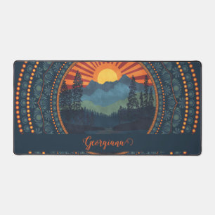 Personalized Vintage Wilderness Sunset Dot Mandala Desk Mat