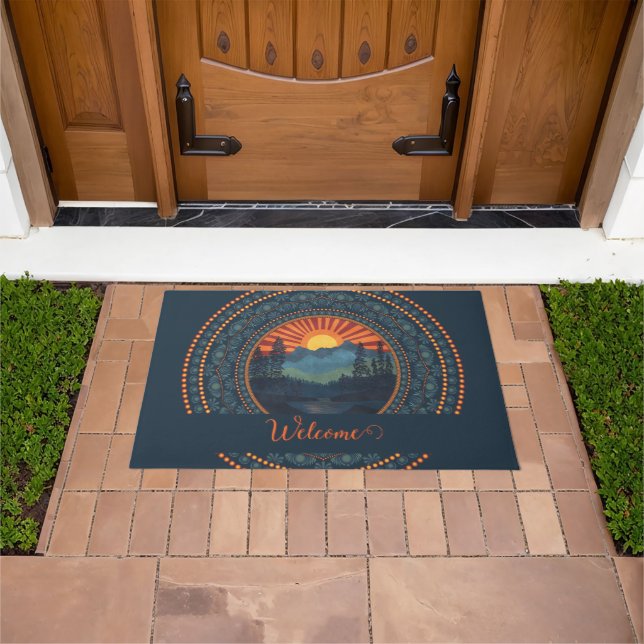 Personalized Vintage Wilderness Sunset Dot Mandala Doormat (Outdoor)