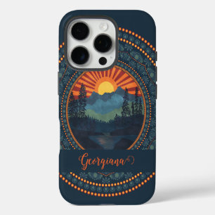 Personalized Vintage Wilderness Sunset Dot Mandala iPhone 16 Pro Case
