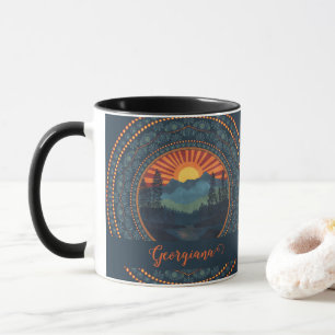 Personalized Vintage Wilderness Sunset Dot Mandala Mug