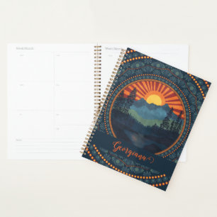 Personalized Vintage Wilderness Sunset Dot Mandala Planner