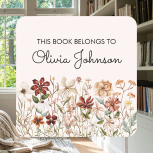 Personalized Vintage Wildflower Floral Bookplate Square Sticker