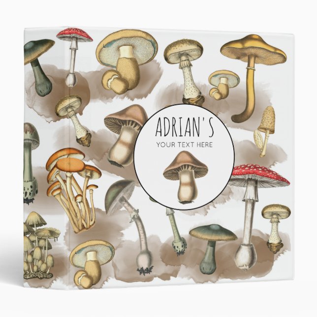 Personalized Vintage Woodland Forest Mushrooms Binder (Front/Spine)
