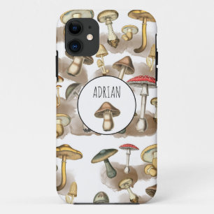 Personalized Vintage Woodland Forest Mushrooms iPhone 11 Case