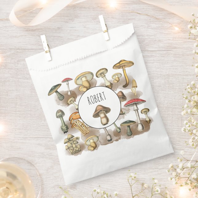 Personalized Vintage Woodland Forest Mushrooms Favour Bag (Clipped)