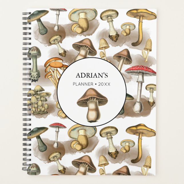 Personalized Vintage Woodland Forest Mushrooms Planner (Front)