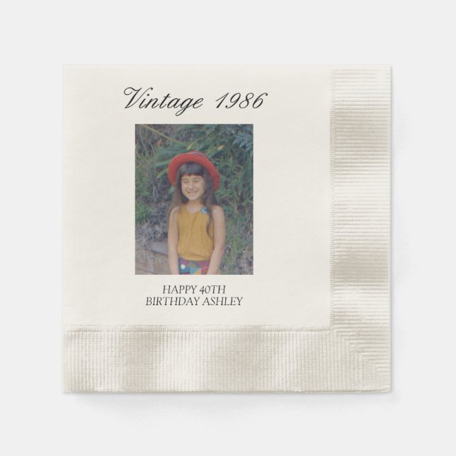 Personalized Vintage Year Retro Photo Birthday Napkin (Front)