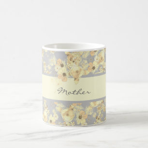 Personalized Vintage Yellow Roses on a Soft Gray  Coffee Mug