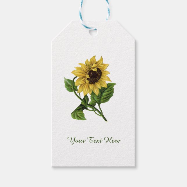 Personalized Vintage Yellow Sunflower Gift Tags (Front)