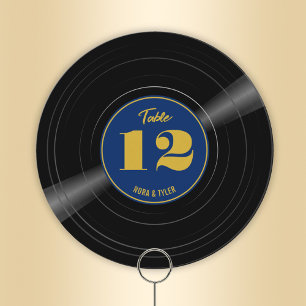Personalized Vinyl Record Blue Gold Table Number