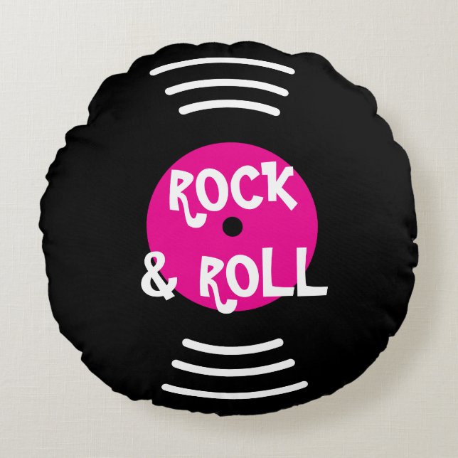 Personalized vinyl rock & roll music record round pillow (Front)