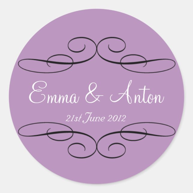 Personalized Violet Filigree Favour  sticker (Front)