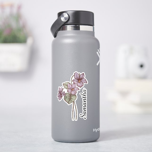 Personalized Violet Floral Name Custom Botanical  (HydroFlask)