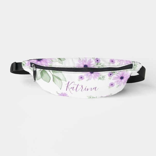 Personalized  Violet Green, Watercolor Flowers Fanny Pack (Front)