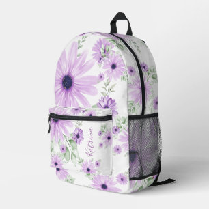 Personalized Violet Green, Watercolor Flowers Printed Backpack