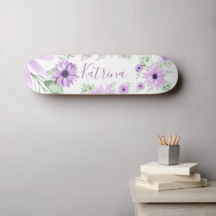 Personalized Violet Green Watercolor Flowers  Skateboard