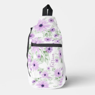Personalized Violet Green, Watercolor Flowers Sling Bag
