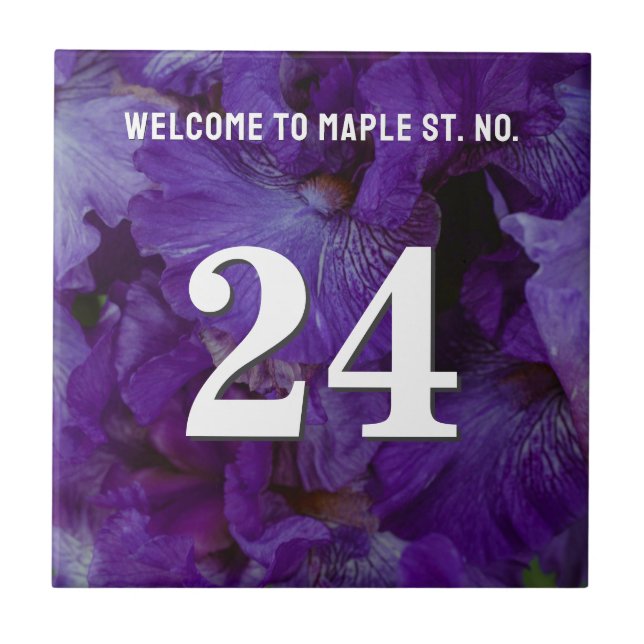 Personalized violet iris House / Apartment Number Tile (Front)