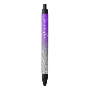 Personalized Violet Silver Ombre Glitter Blue Ink Pen