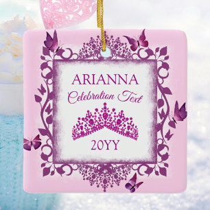 Personalized Violet Tiara & Butterflies Keepsake Ceramic Ornament