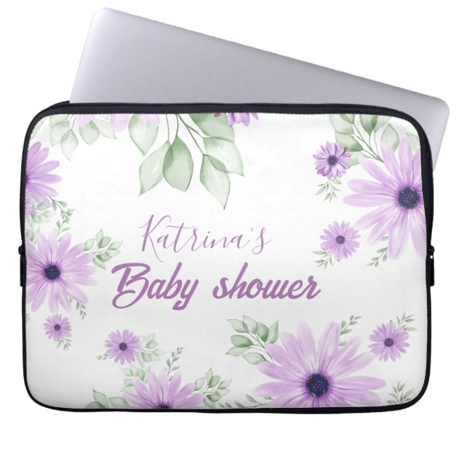 Personalized Violet Watercolor Floral – Custom Laptop Sleeve (Front)