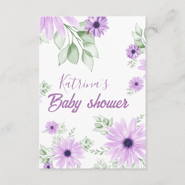 Personalized Violet Watercolor Flowers Baby Shower Enclosure Card (Front)