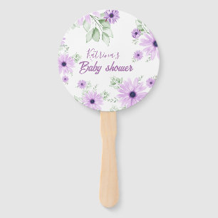 Personalized Violet Watercolor Flowers Baby Shower Hand Fan