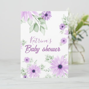 Personalized Violet Watercolor Flowers Baby Shower Invitation