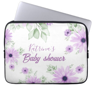Personalized Violet Watercolor Flowers Baby Shower Laptop Sleeve