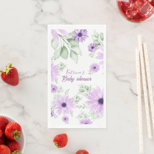Personalized Violet Watercolor Flowers Baby Shower Napkin